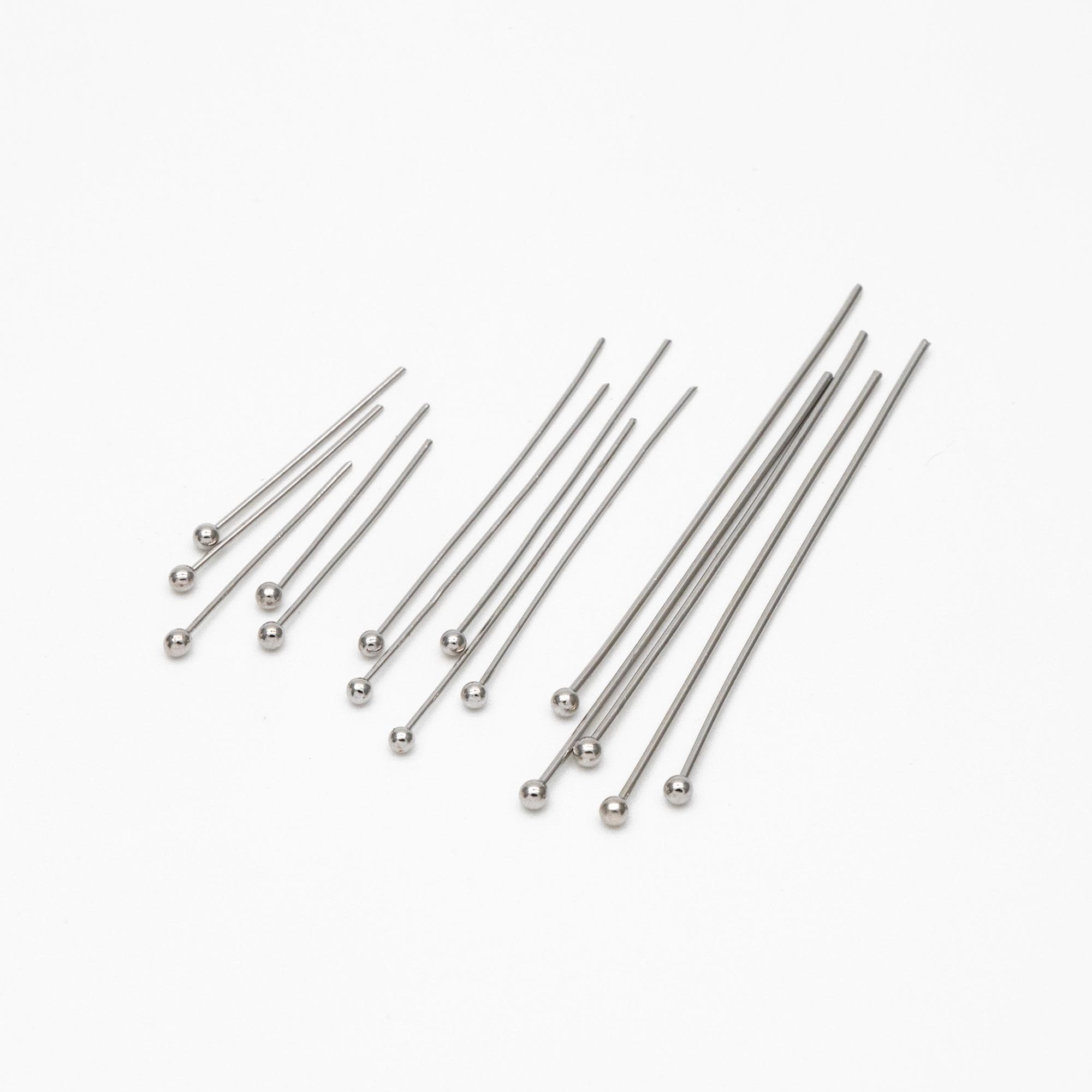 100pcs Gold/ Silver/ Rose Gold Ball Point Headpins, 0.5mm (24 Gauge)/ 0.7mm (21 Gauge), Gold/ Rhodium plated Brass Ball Head Pins (GB-024)